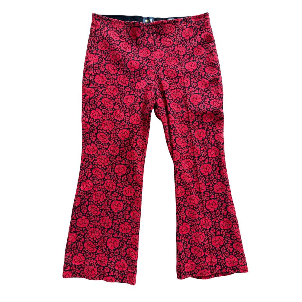 Anthropologie Maeve The Margot Kick-Flare Cropped Pants Red Floral Large Gothic - Picture 7 of 12